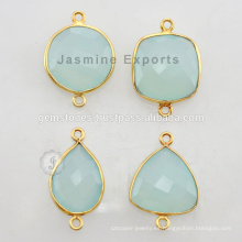 Natural Gemstone Bezel Conectores Vermeil Aqua Chalcedony Bezel Ajuste Links Fabricante